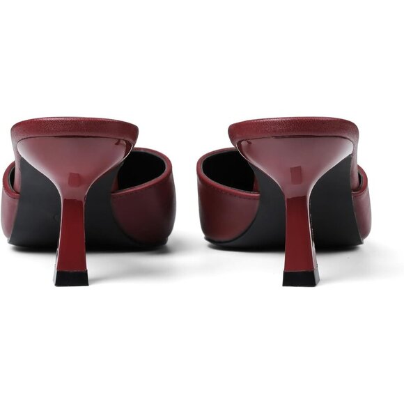 Burgundy Closed Pointed Toe Stiletto Slingback Heels Black Mules for Women - Picture 7 of 7